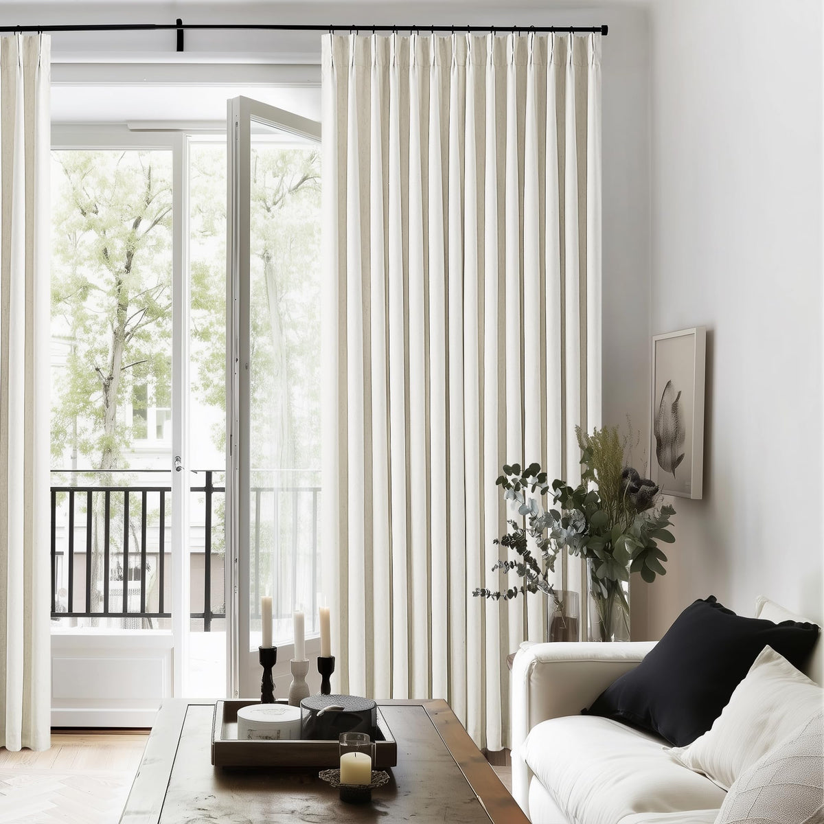 90 Inch Pinch Pleated Linen 100% Blackout Curtains 2 Panels F179019