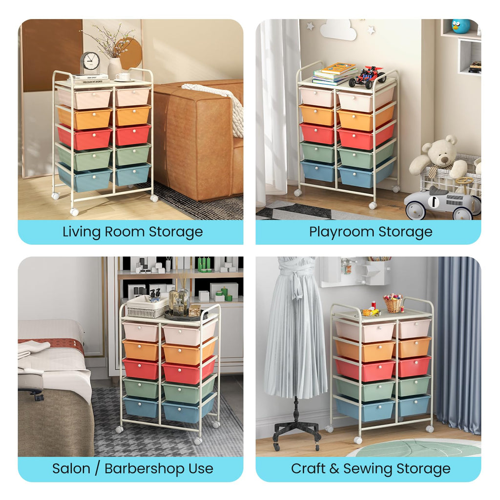 10 Drawer Rolling Storage Cart with Metal Frame M3282