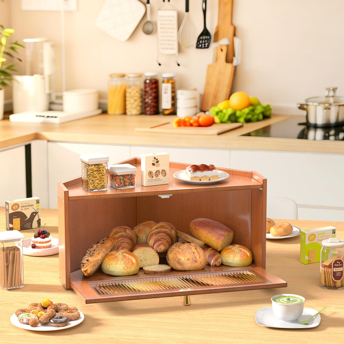 Bamboo Wooden Bread Box with Acrylic Window I291