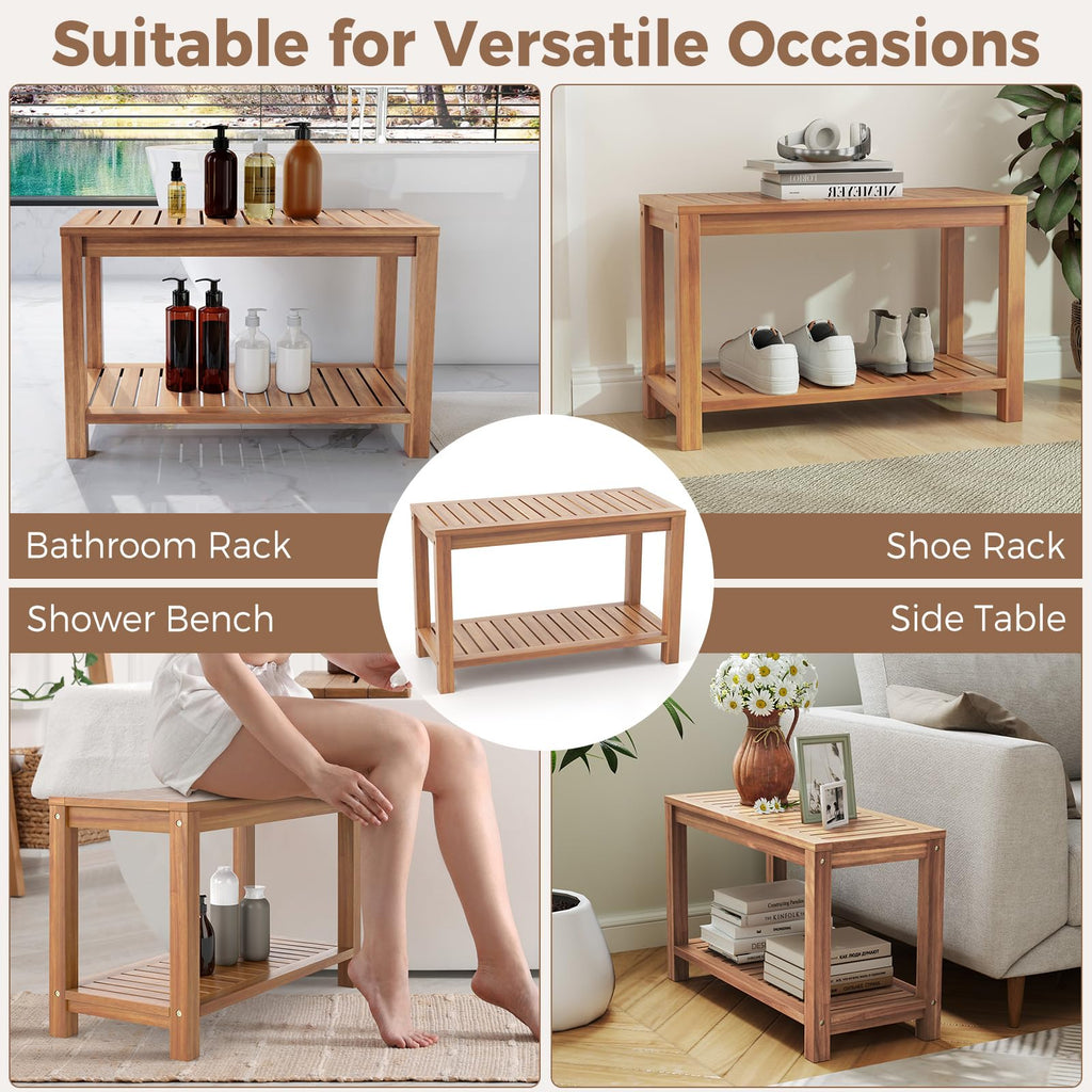 Teak Shower Bench with Shelf D63429