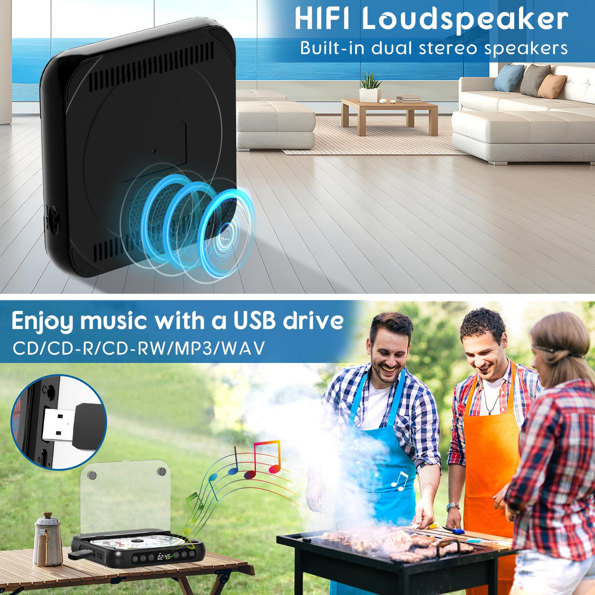 Black Portable Bluetooth CD Player O674591