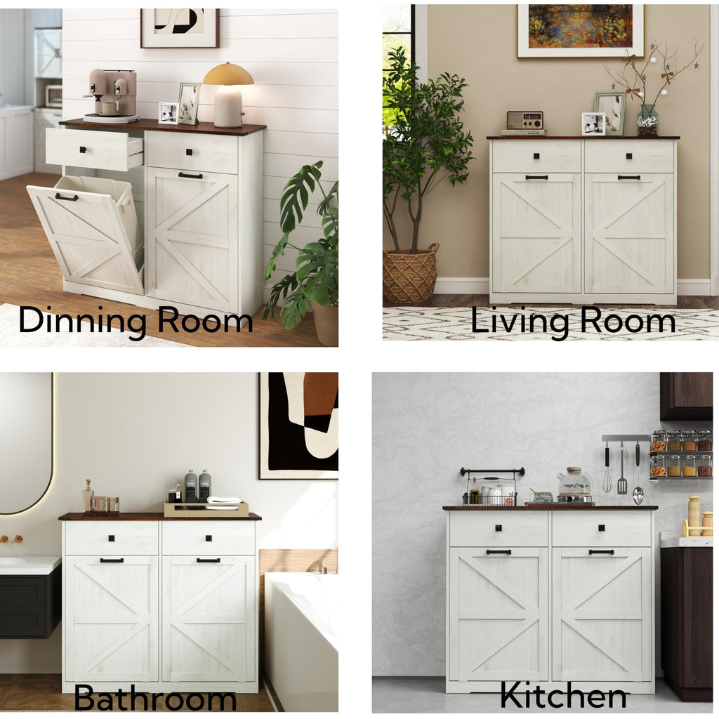 White Double Tilt Out Trash Can Cabinet E958
