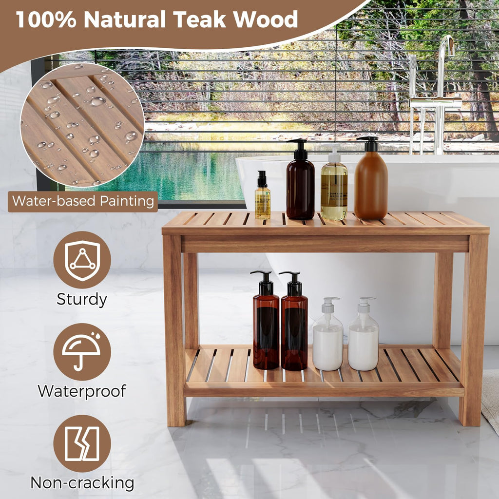 Teak Shower Bench with Shelf D63429