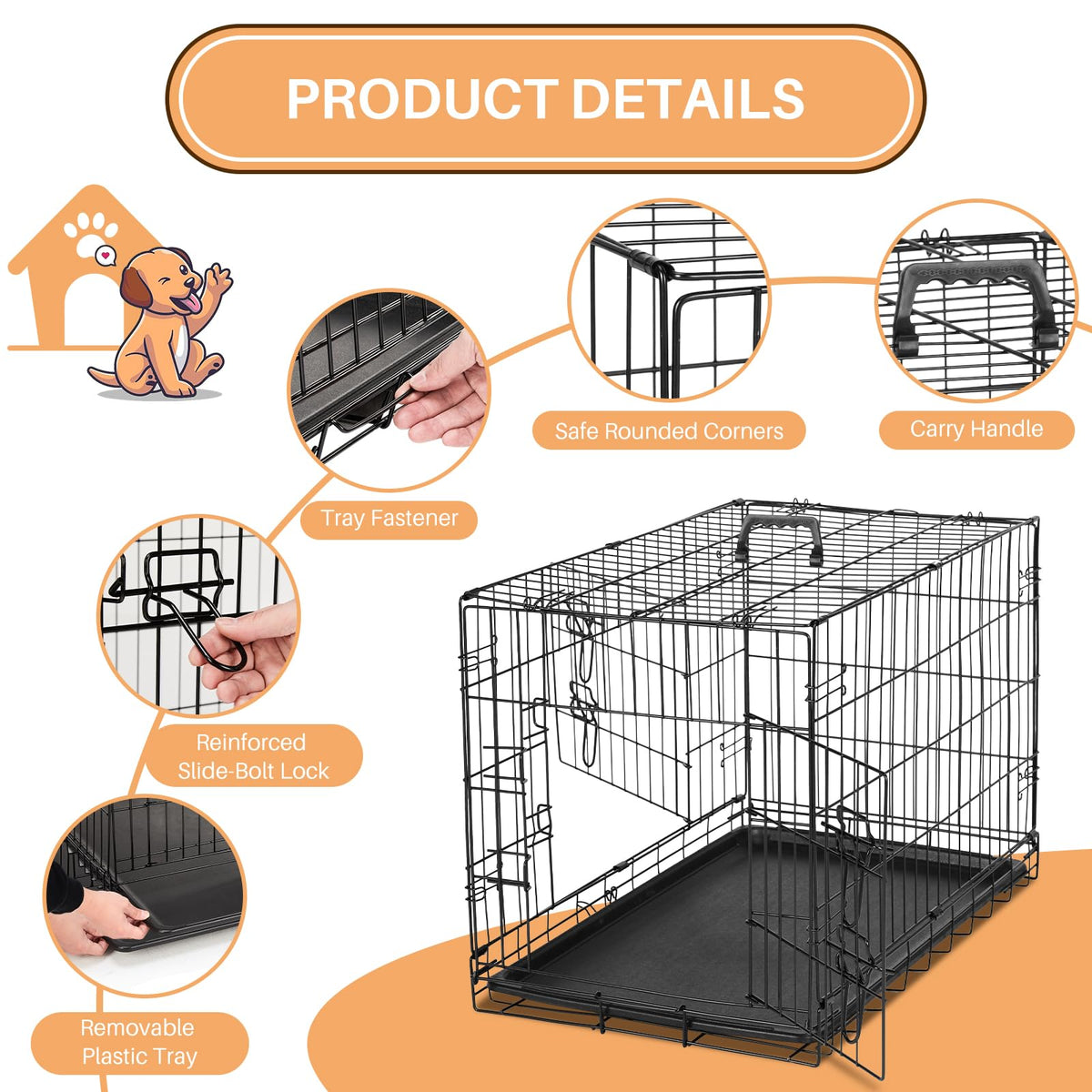 48 Inch Foldable Metal Dog Crate with Divider Panel M99639