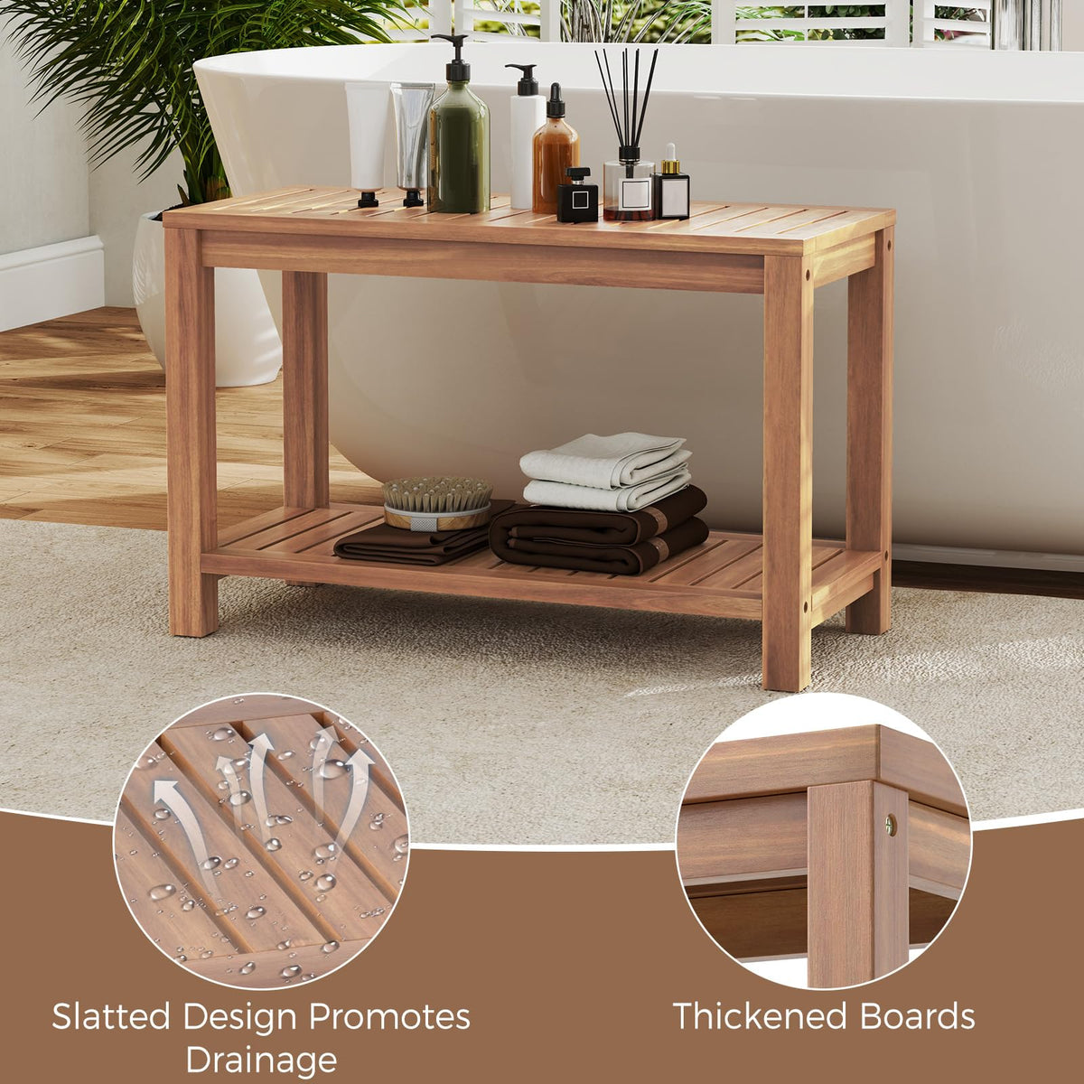 Teak Shower Bench with Shelf D63429