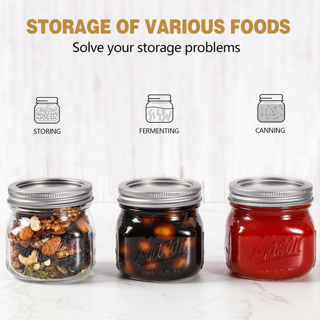 Wide Mouth Mason Jars 16oz with Airtight Lids and Bands R959