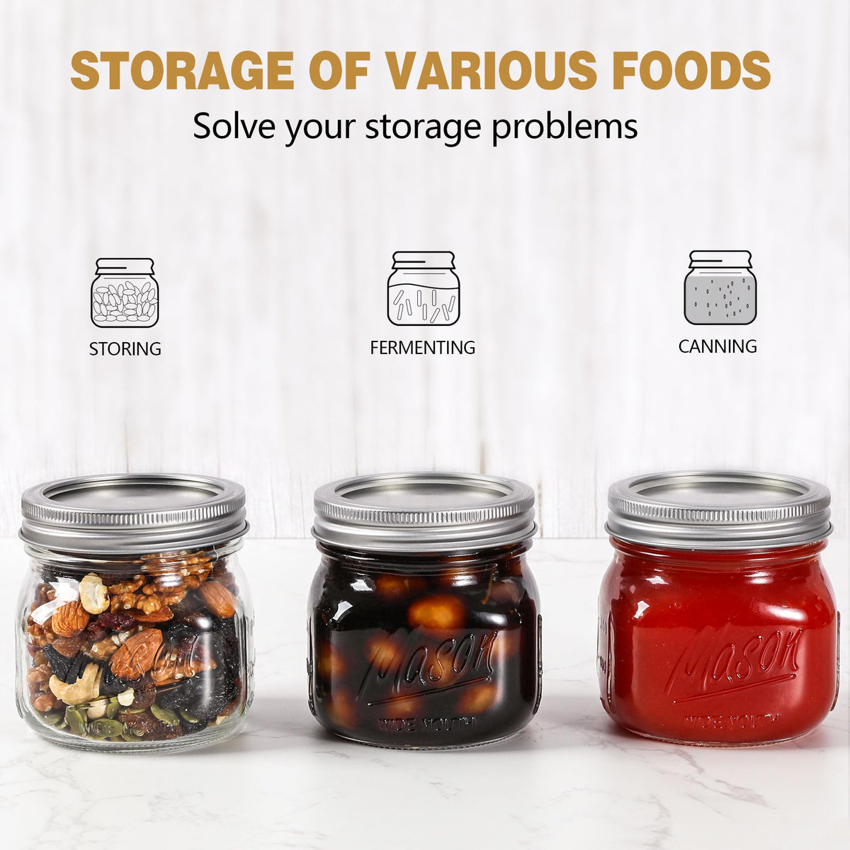Wide Mouth Mason Jars 16oz with Airtight Lids and Bands R959