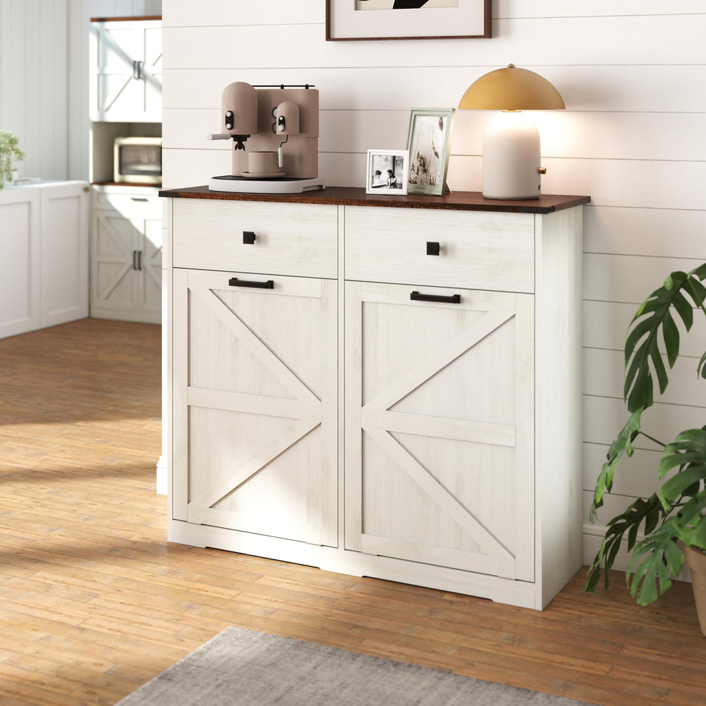 White Double Tilt Out Trash Can Cabinet E958