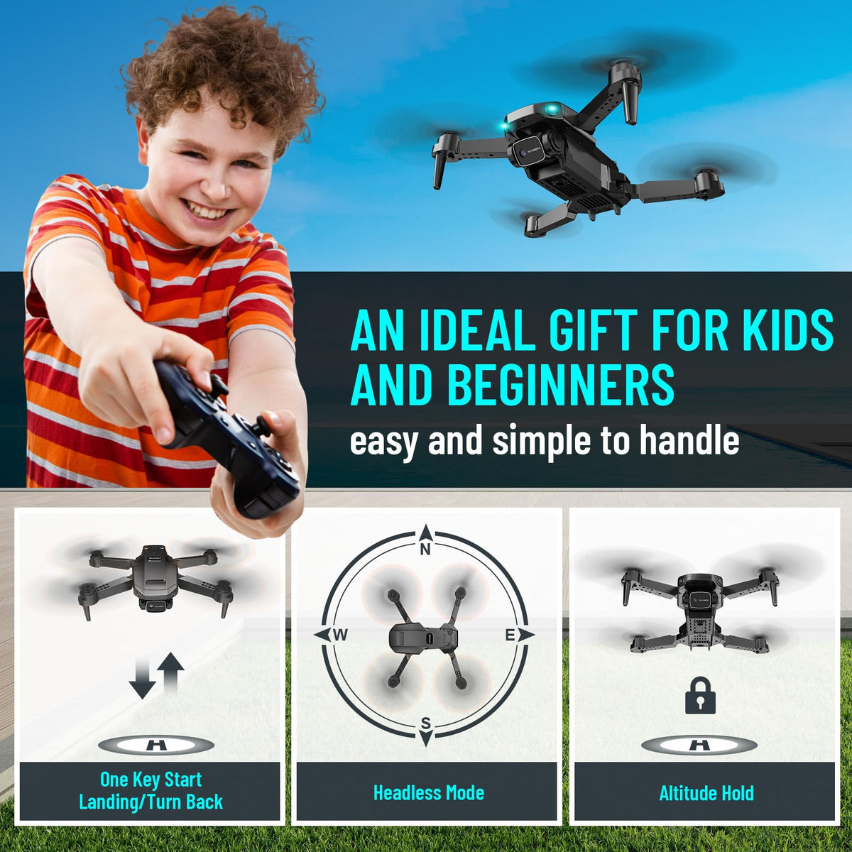 1080P HD Foldable Mini RC Drone with Camera, 2 Batteries H233