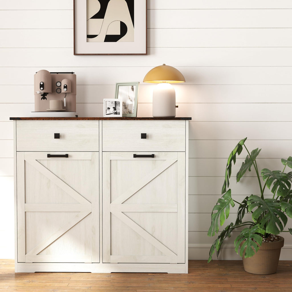 White Double Tilt Out Trash Can Cabinet E958