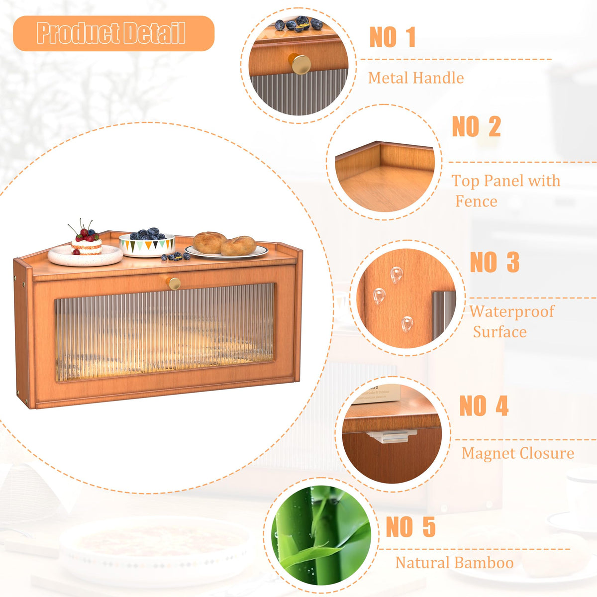 Bamboo Wooden Bread Box with Acrylic Window I291