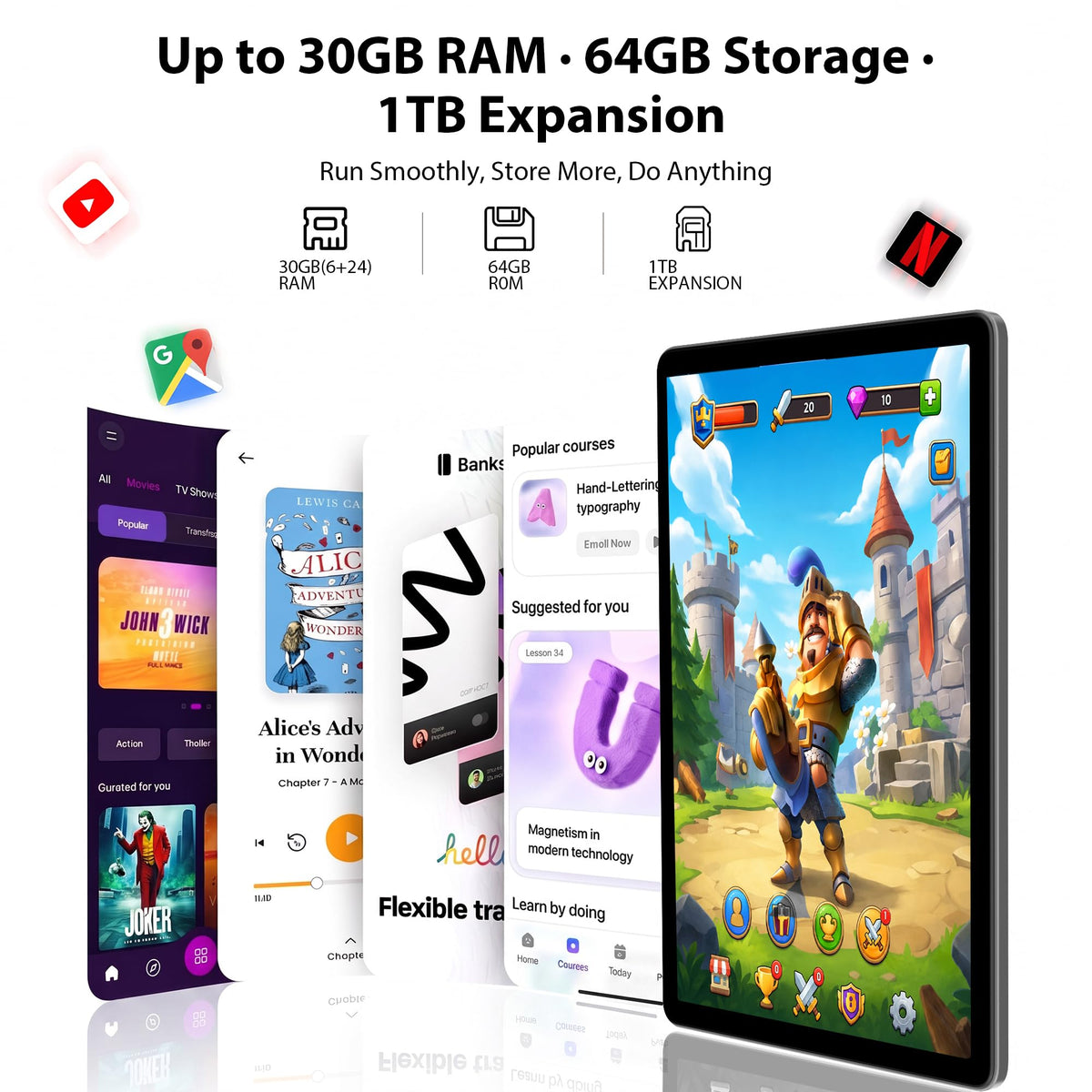 10.1" Android 16 Tablet with Keyboard, 30GB RAM 64GB ROM, Gray T810
