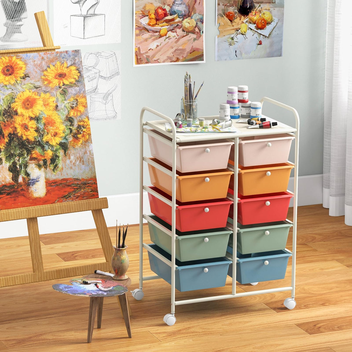 10 Drawer Rolling Storage Cart with Metal Frame M3282