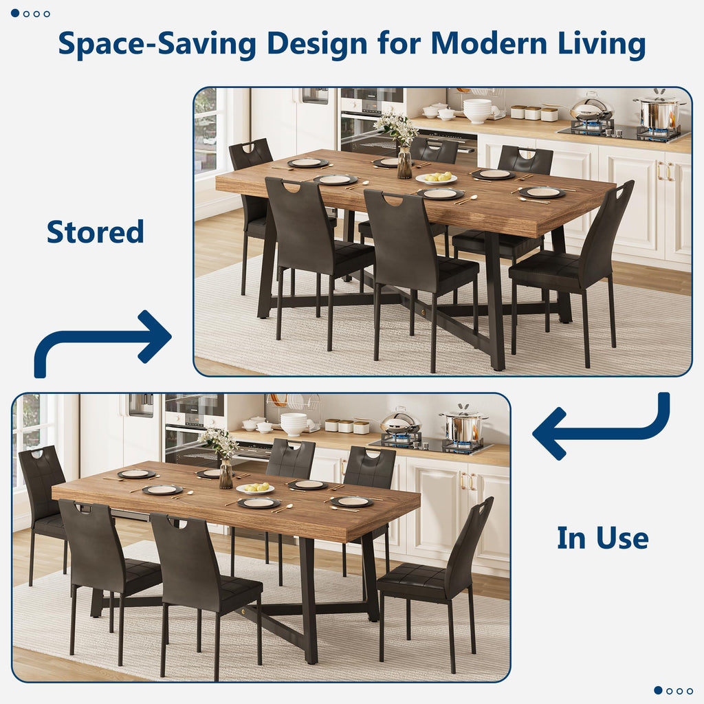 7 Pcs 71 inch Farmhouse Dining Table with Chairs Set for 6 Walnut E1415