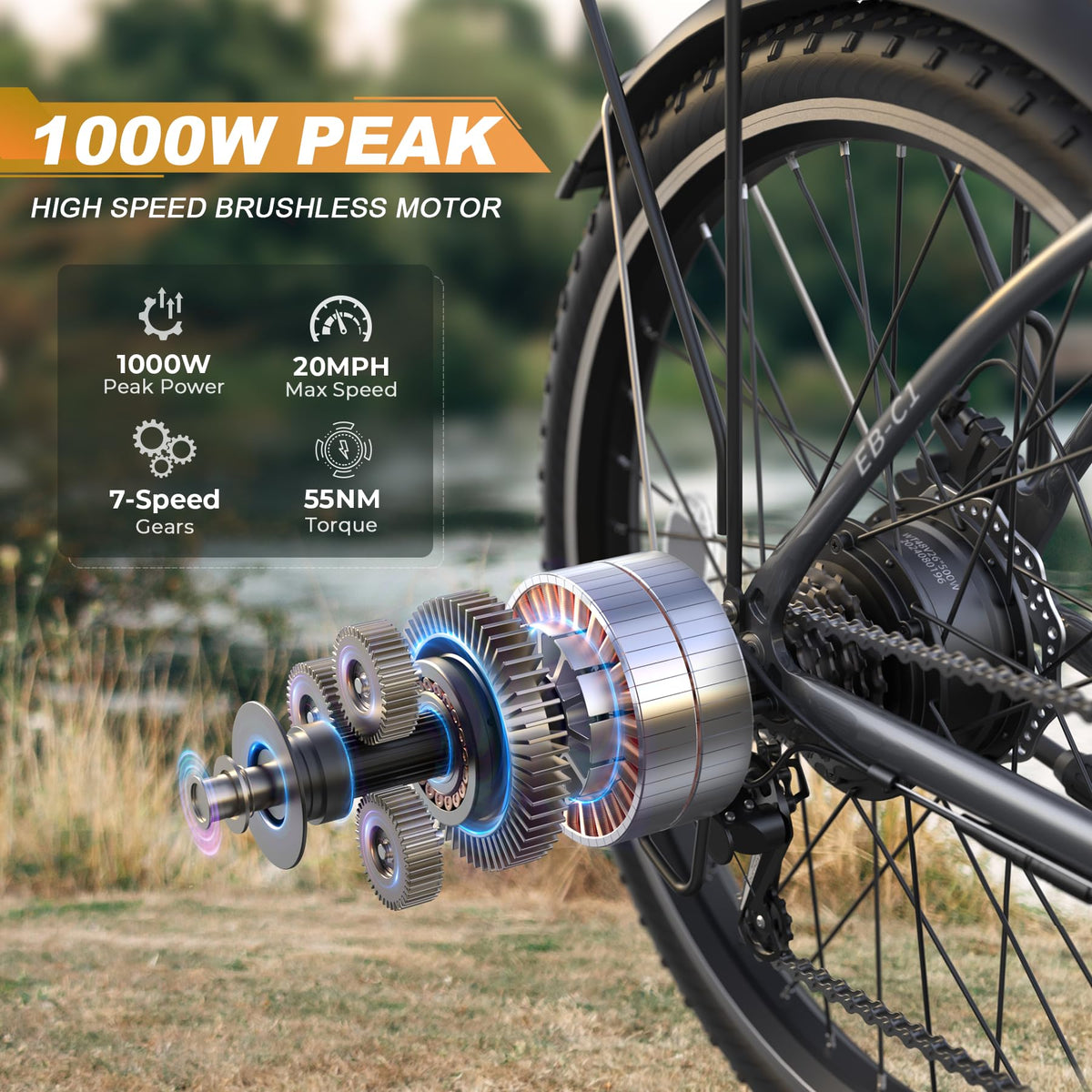 26" 1000W Electric Bike with 48V Battery, 7-Speed U97467