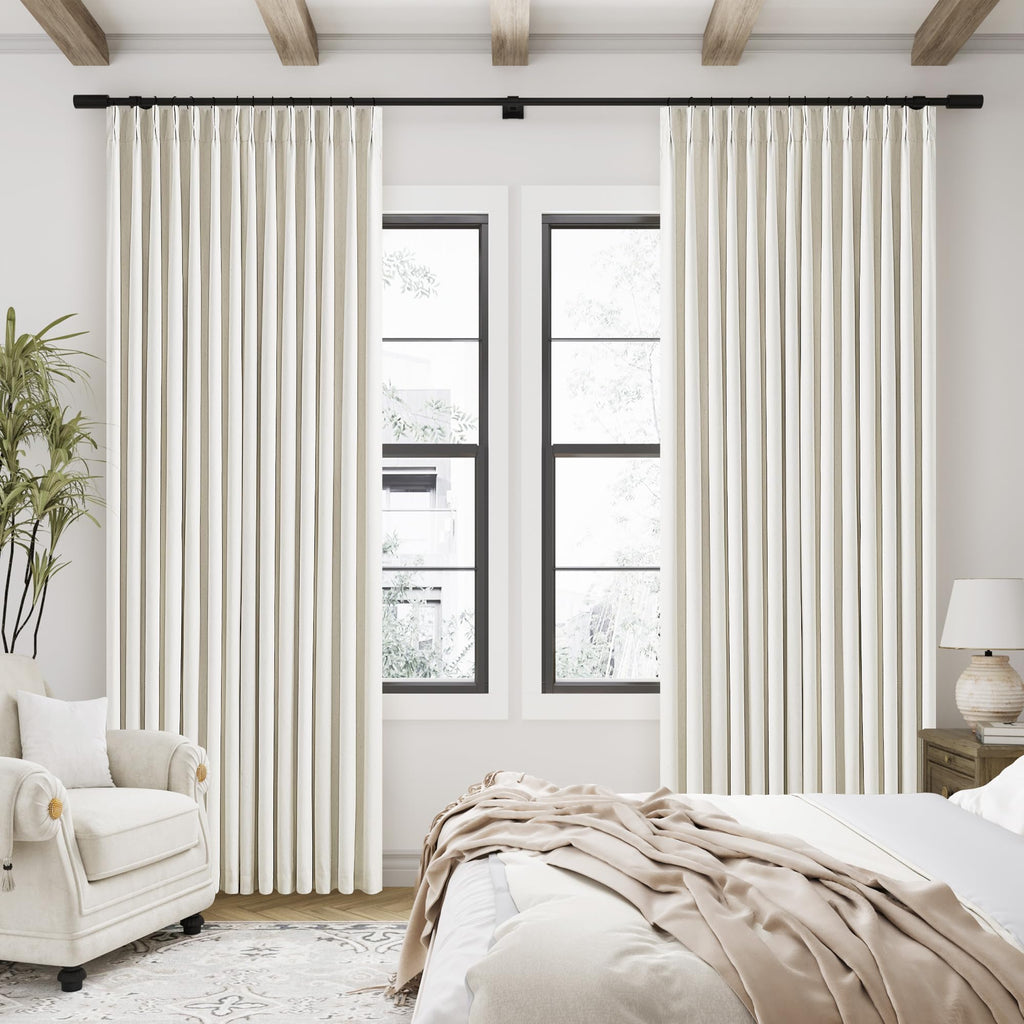90 Inch Pinch Pleated Linen 100% Blackout Curtains 2 Panels F179019