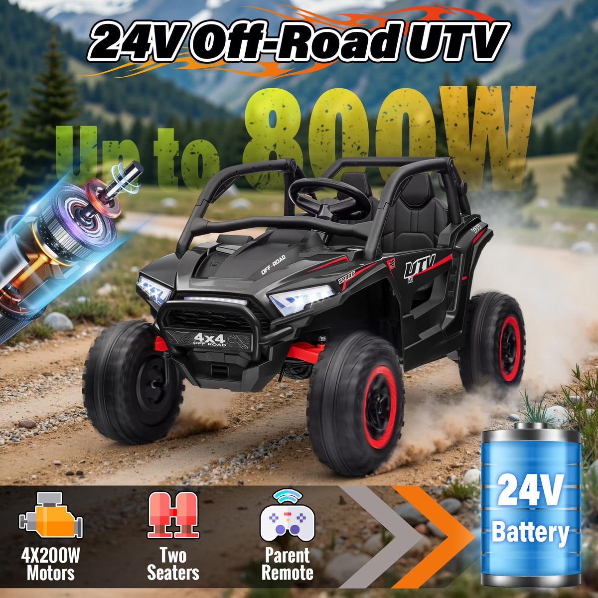 24V 2 Seater 4X4 Off-Road UTV Ride on Car V99744