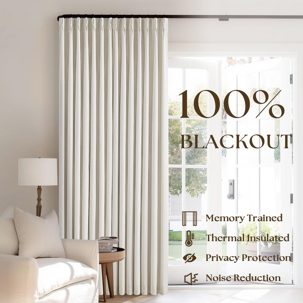 90 Inch Pinch Pleated Linen 100% Blackout Curtains 2 Panels F179019