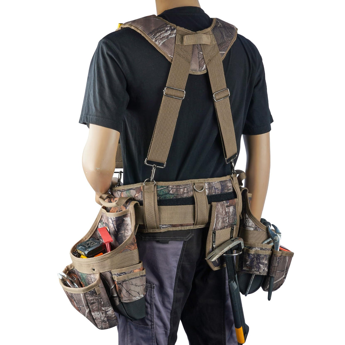 Camo Tool Belt with Suspenders Heavy Duty Carpenter Rig K2964