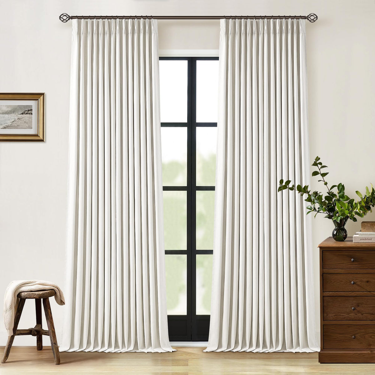 90 Inch Pinch Pleated Linen 100% Blackout Curtains 2 Panels F179019