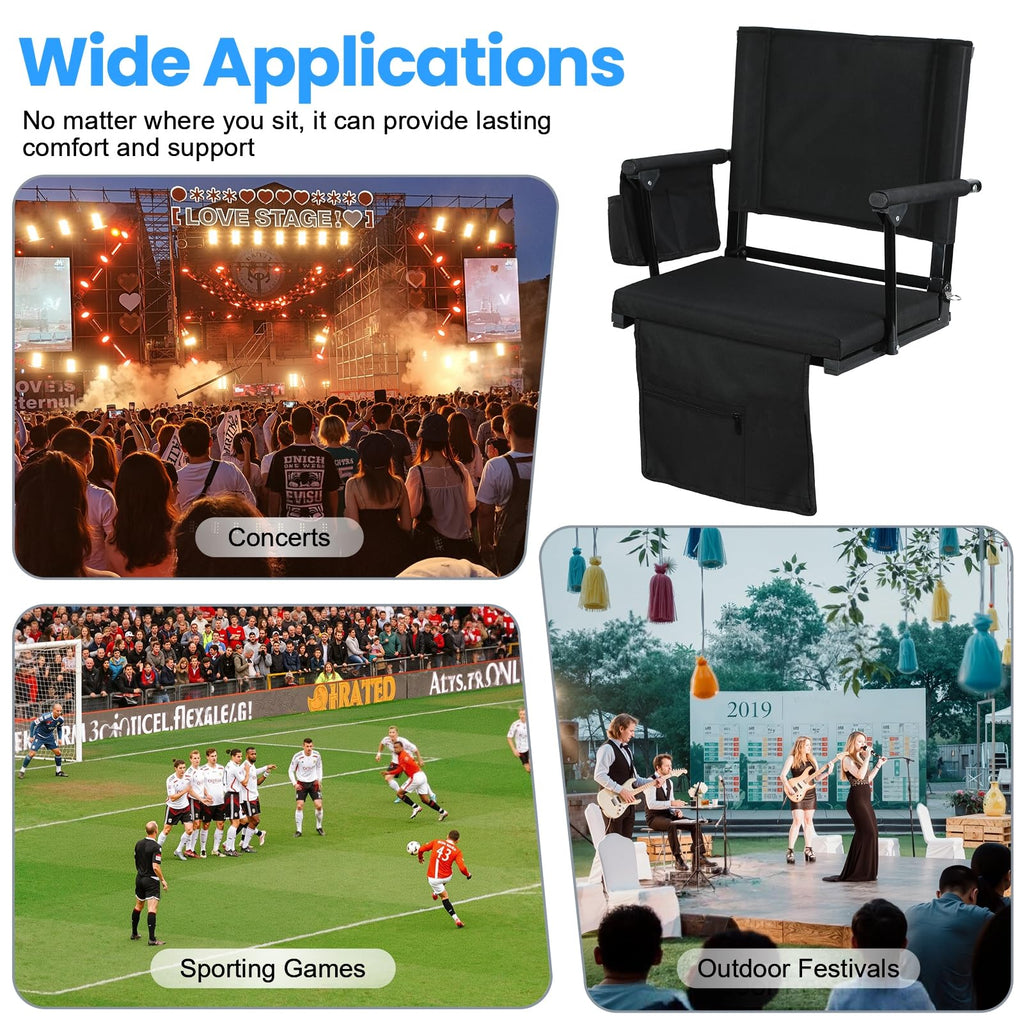 2 Pcs Folding Stadium Seat with Back Support and Cushion B8747