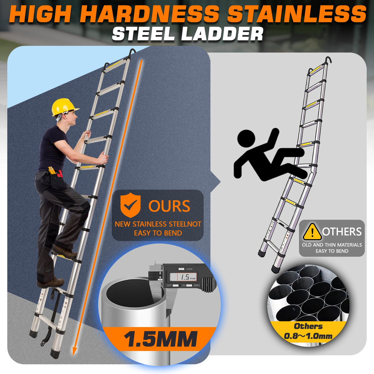 12.5 FT Aluminum Telescoping Ladder with 2 Hooks A978347