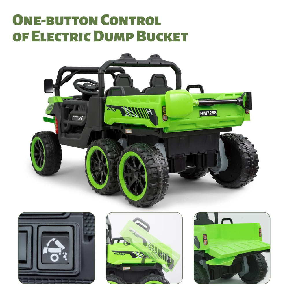 24V 2 Seater 6x6 Electric Ride On Dump Truck with Remote Control, Green R39458