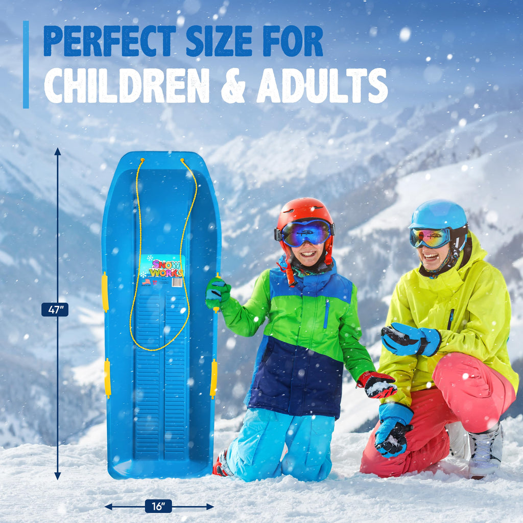 47.5" High-Density Plastic Toboggan Sled with Handles and Pull Rope O666