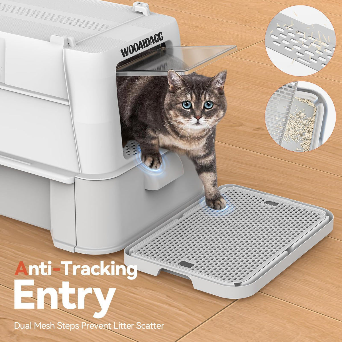 Enclosed Stainless Steel Cat Litter Box with Drawer and Flip Door, Extra Large Light Grey Y5697