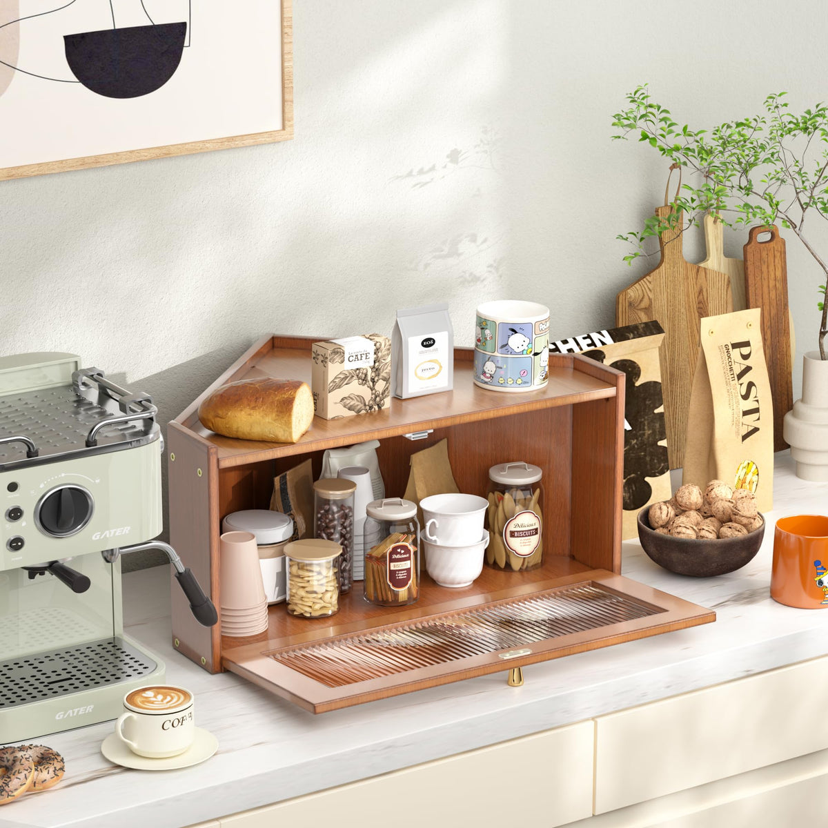 Bamboo Wooden Bread Box with Acrylic Window I291