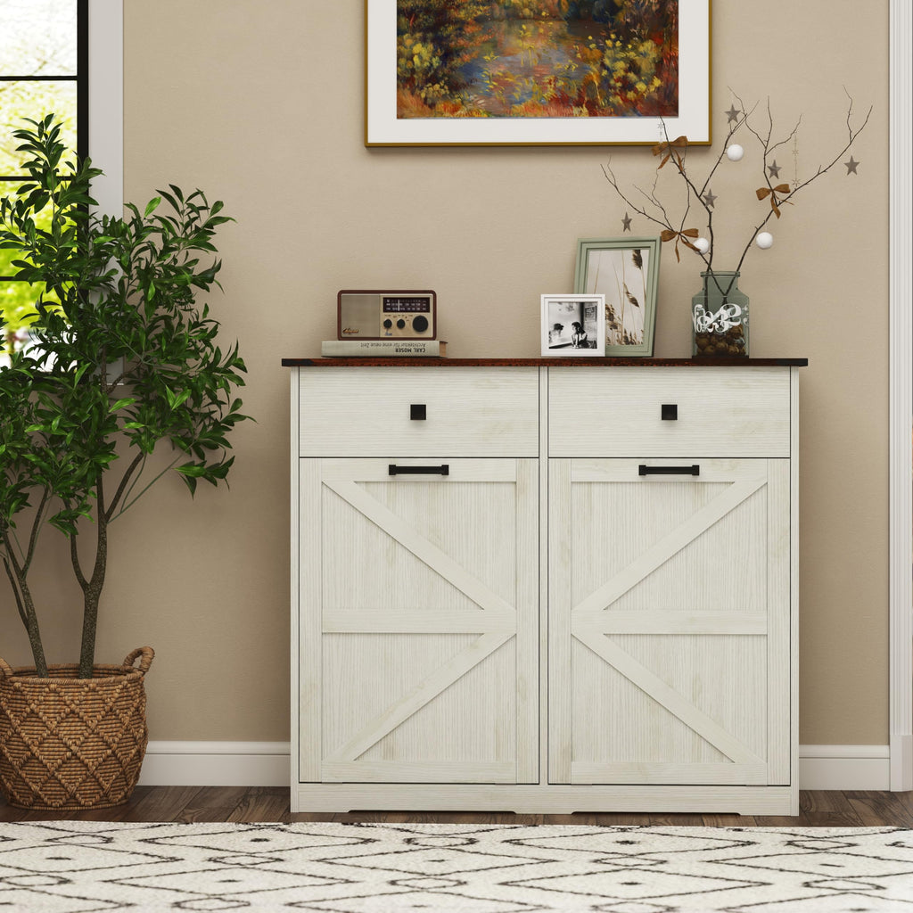 White Double Tilt Out Trash Can Cabinet E958