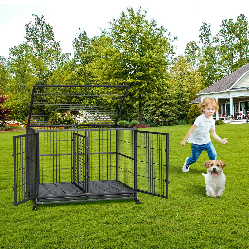 48 Inches Heavy Duty Metal Dog Crate with Divider and Wheels K257789