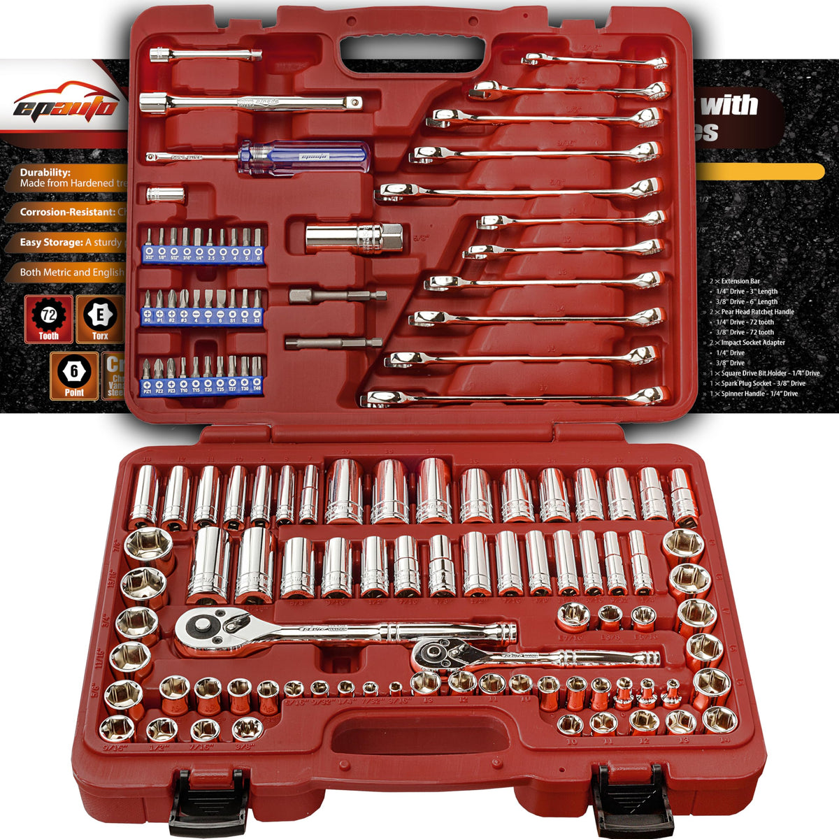 122 Pcs Mechanics Tool Set SAE/Metric F60742