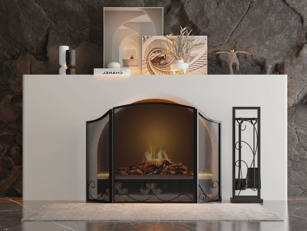 Black Wrought Iron Fireplace Screen C271