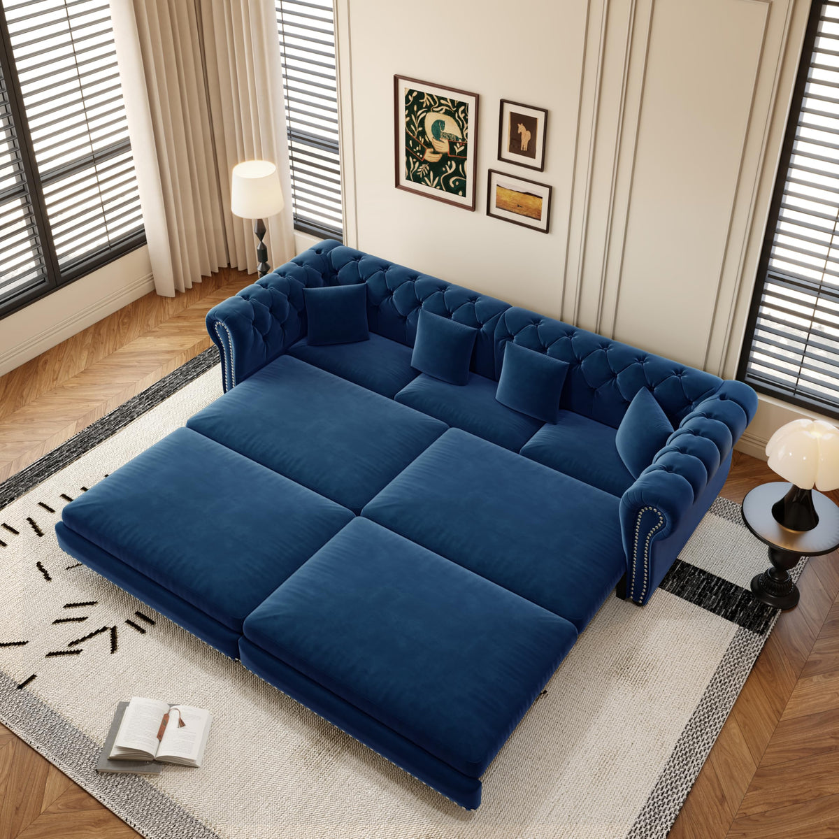 Blue Velvet King Size Sleeper Sofa J776751