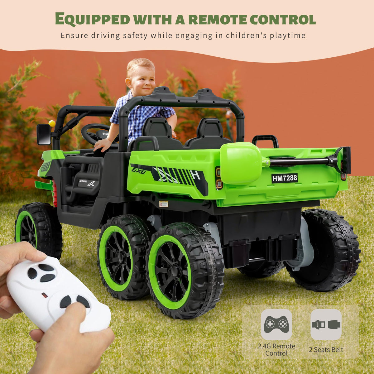24V 2 Seater 6x6 Electric Ride On Dump Truck with Remote Control, Green R39458