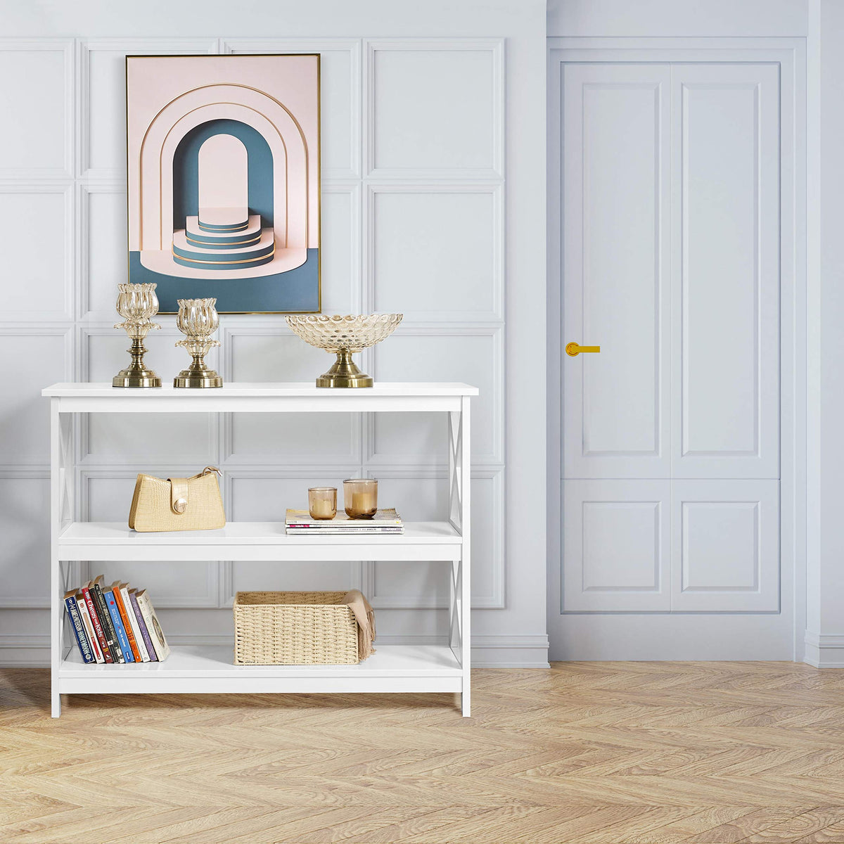 White 3-Tier Narrow Console Table V512