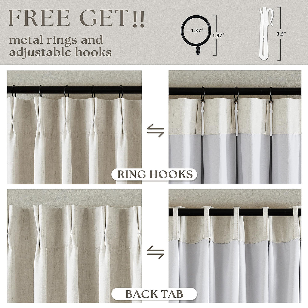 90 Inch Pinch Pleated Linen 100% Blackout Curtains 2 Panels F179019