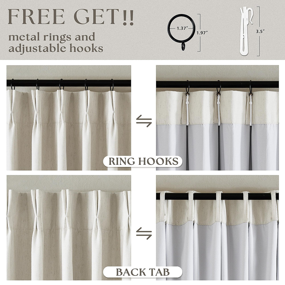 90 Inch Pinch Pleated Linen 100% Blackout Curtains 2 Panels F179019
