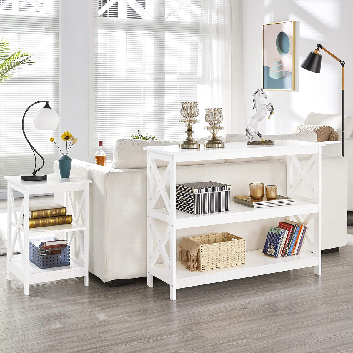 White 3-Tier Narrow Console Table V512